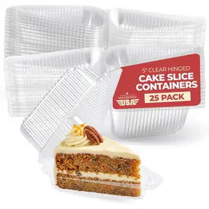 25 Cake Slice Containers with Lids, Hinged Medium Disposable Clear Plastic Containers, Individual Cake Pie Slice Boxes for Flan Dessert Pastry Cookie Snack Fruit Packaging