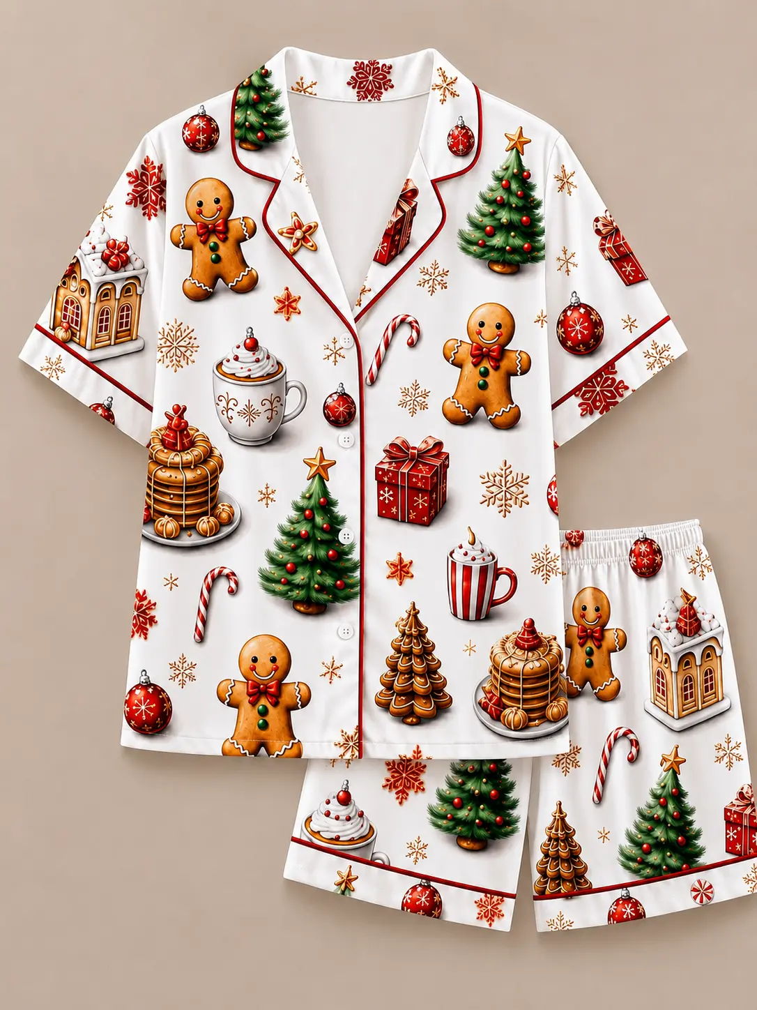 Christmas Pajama Set for Women, Festive Gingerbread Holiday Sleepwear, Cute Xmas Pajamas for Her, Cozy Winter Lounge Set