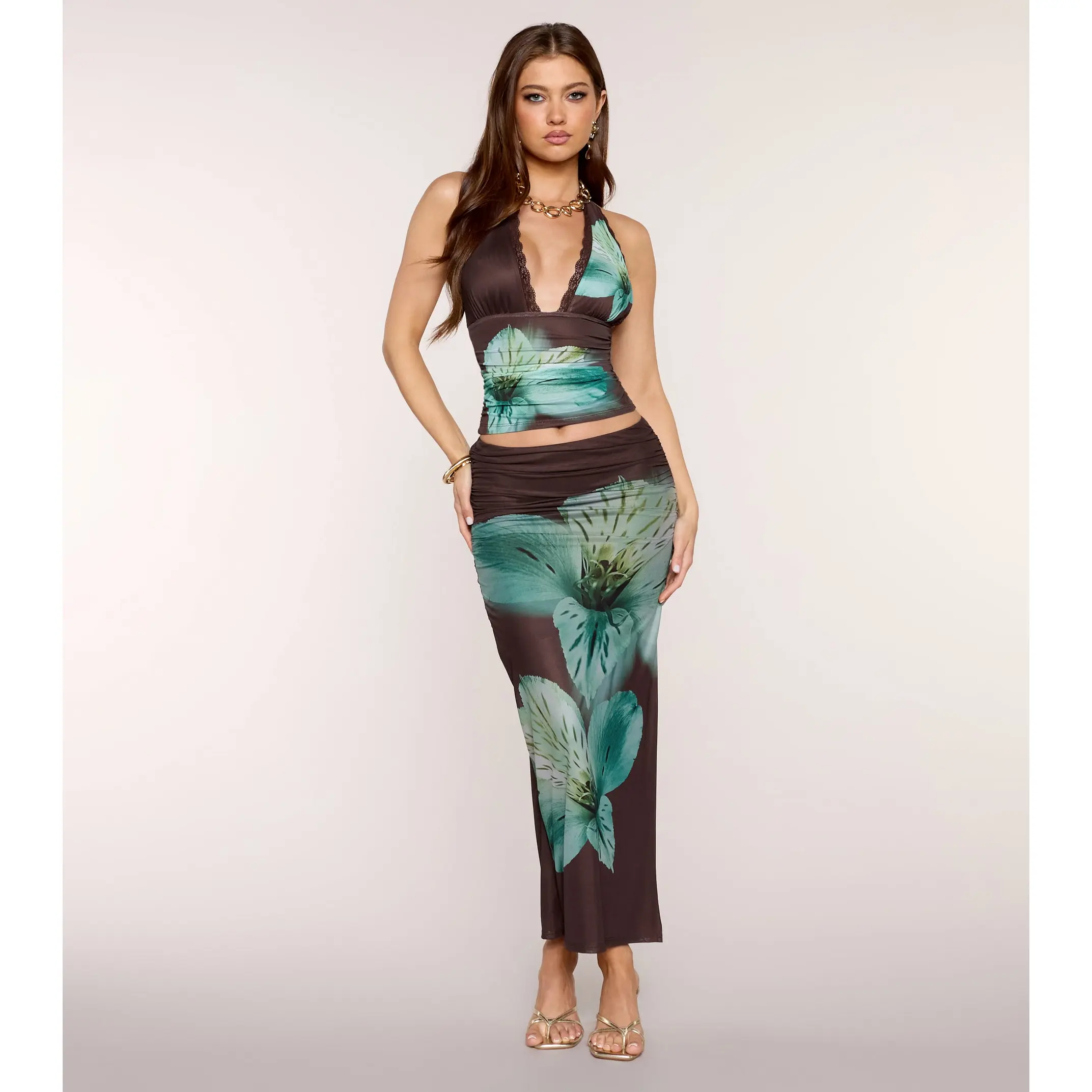 Vacay-Coded Tropical Floral Print Maxi Skirt