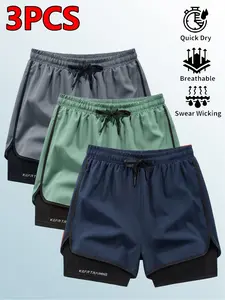 3-Pack Men's Athletic Shorts - Breathable Fitness Shorts - Lightweight, quick-drying, suitable for gym, running, outdoor activities. Features breathable double-layer design, towel loop on back