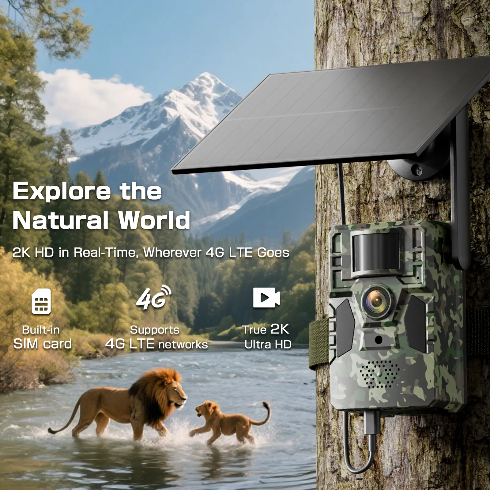 [SummerWins] 4G LTE Solar-Powered Digital Trail Camera – 48MP Image, 2.7K Live View, Remote App Control, Motion Activated, Night Vision, Waterproof, No WiFi/Wires, Bulit-in 4G Data Card (Data Refill Required) for Survival Tools, Digital Camera