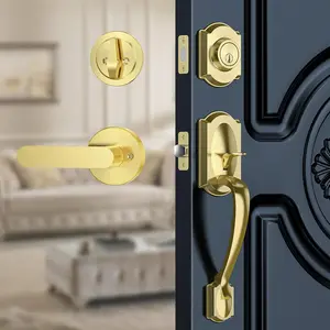 Vintage Front Door Handle Set with Deadbolt Reversible Interior Exterior Entry Lever