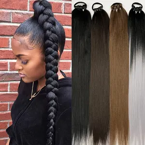 High-Temperature Soft 26 Inch Long Braided Ponytail Extension - Rubber Band Synthetic Hair Piece for Daily Use - Black Braids Hair Accessories for Halloween Christmas-