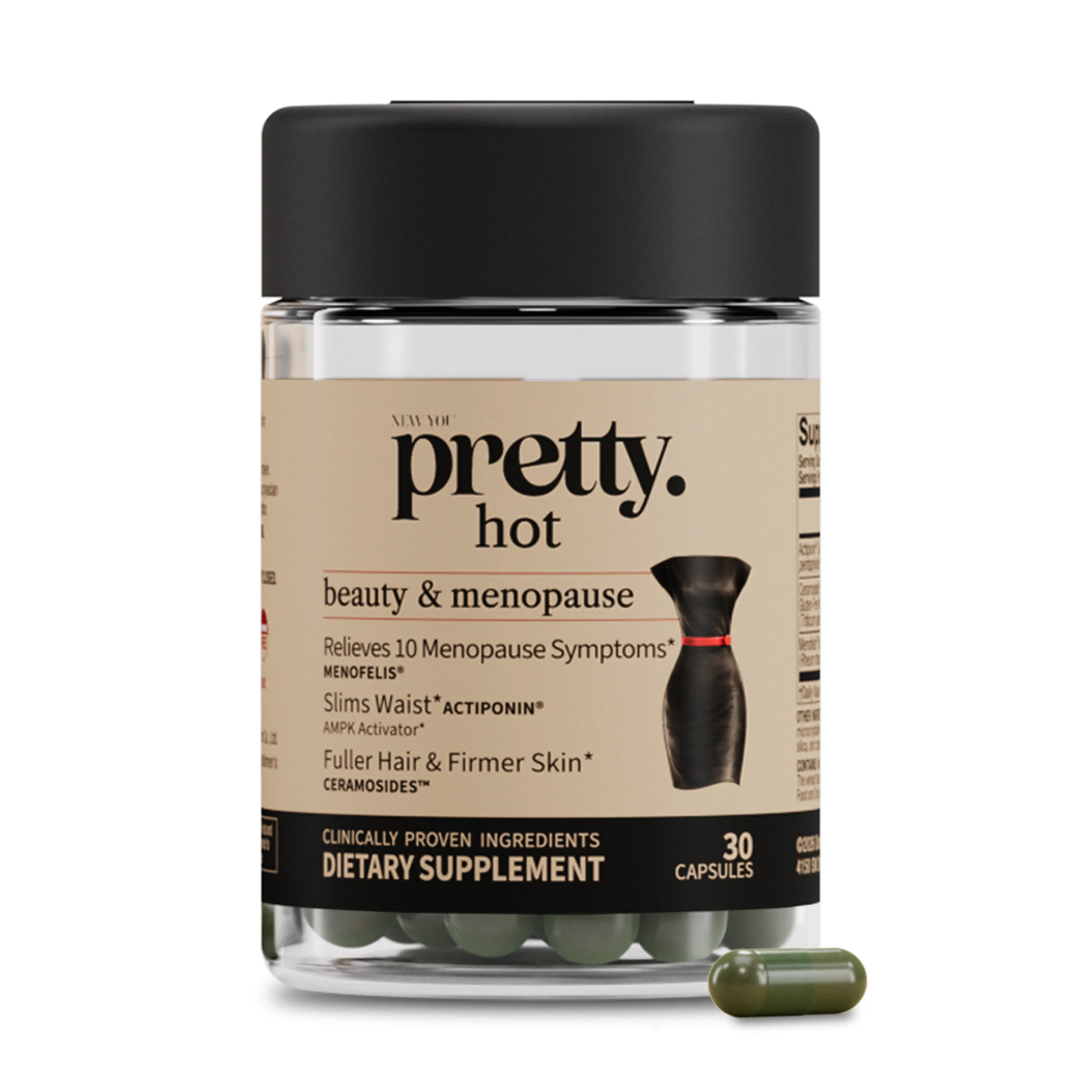 NEW YOU pretty hot – Hormone-Free Menopause & Beauty Support Supplement with  Ceramosides, Rhapontic Rhubarb & Actiponin – Supports Firmer Skin, Fuller Hair & Menopause Symptoms – 1 Daily