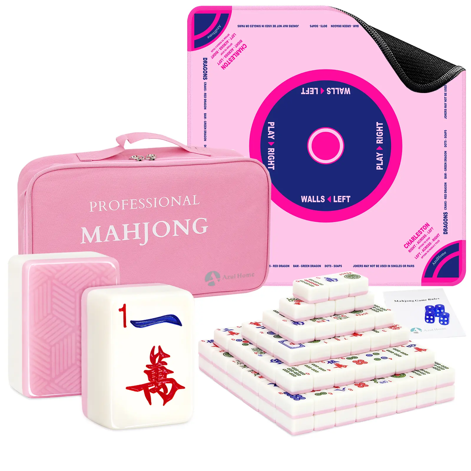 2026 American Mahjong Game Set with 166 Premium Pink Tiles, Pink Neoprene Mat, Storage Bag, Sturdy Board Game for Toys & Hobbies Fun