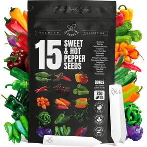 15 Sweet & Hot Pepper Seeds Vegetable Variety Pack Home Garden Kit Plant Markers 750+ Non-GMO Heirloom Indoor Hydroponic Outdoors Planting Cayenne Banana Habanero Jalapeno Cubanelle Bell Rare Peppers