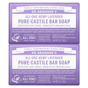Dr. Bronner's Pure-Castile Bar Soap - Made with Regenerative Certified Organic Oils - For Face, Body, Hair- Gentle on Sensitive Skin - All Natural Soap Bar for Men & Women - Lavender, 2 pack, 10oz