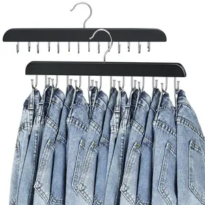 Closet Jeans Hanger, Pants Hanger, Wooden Jeans Hook, Space-Saving, 180-Degree Rotating Design, Suitable for Skirts/Shorts/Belts/Ties, Closet Storage Organizer