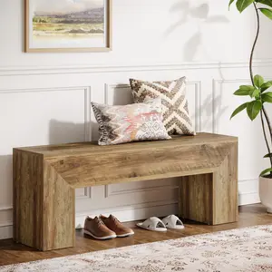 47'' Wooden Entryway Bench, Farmhouse Entry Bench Seat, Indoor End of Bed Bench with Storage Capability for Living Room, Bedroom, Hallway, Easy Assembly