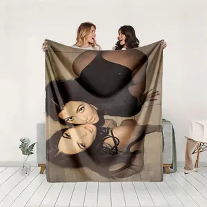 1 piece Kim Kardashian and Khloe Kardashian pose closely for a photo. themed flannel blanket - Super soft fluffy flannel sofa blanket, suitable for beds and sofas, all-season use, modern design, digital printing, 100% polyester material, machine