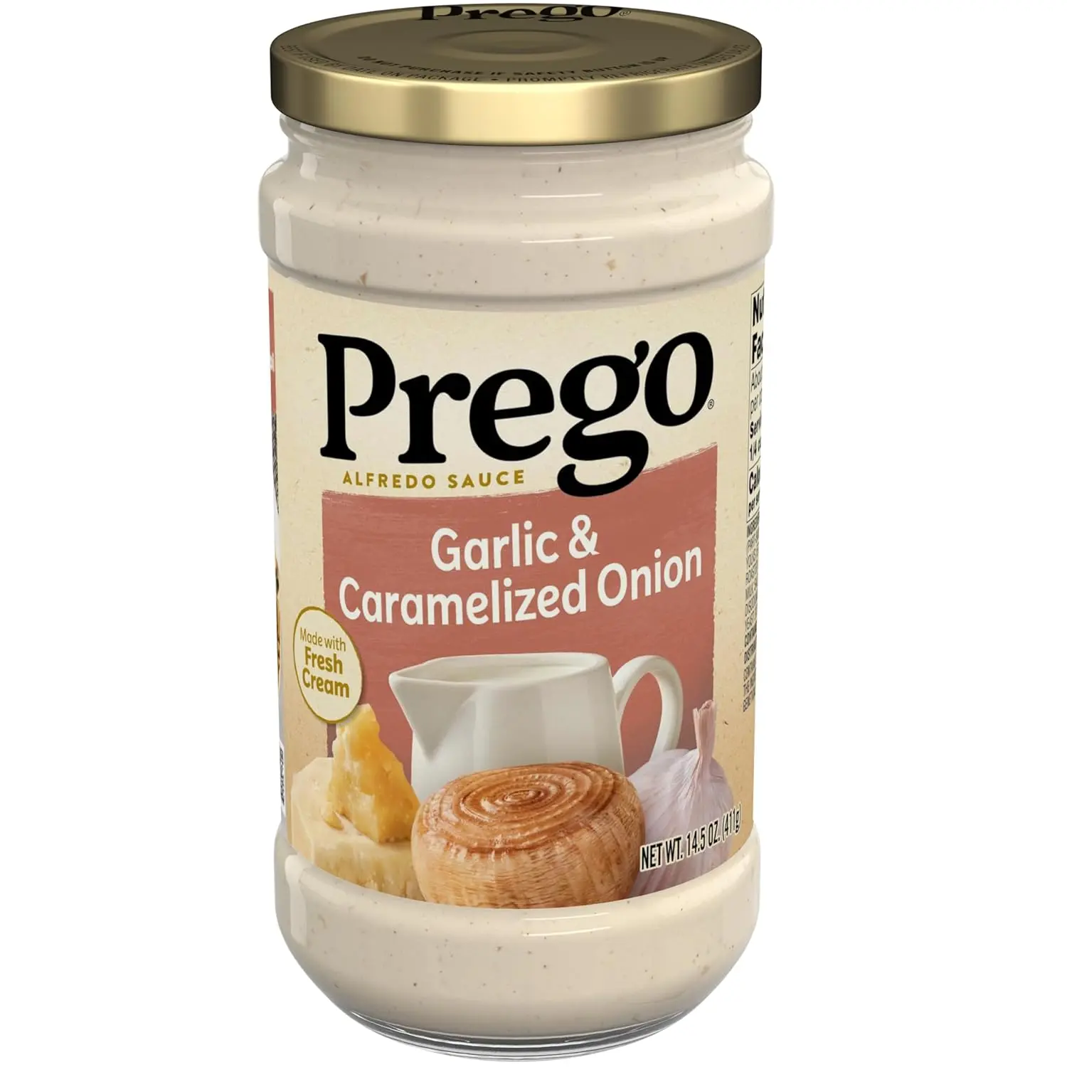 Prego Garlic & Caramelized Onion Alfredo Pasta Sauce, 14.5 oz Jar, Creamy Parmesan Alfredo Sauce with Garlic & Sweet Caramelized Onion, Ready-to-Use Pasta Sauce