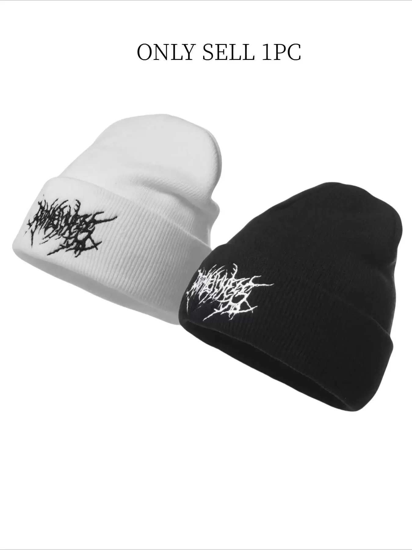 Autumn and Winter Solid Color Cold Hat, Embroidered "Gothic Street Punk" Warm Knitted Hat for Autumn and Winter by Friends, Ski Knitted Hat, Same Style for Couples, Knit Beanie Hat, Knitting Warm Hat