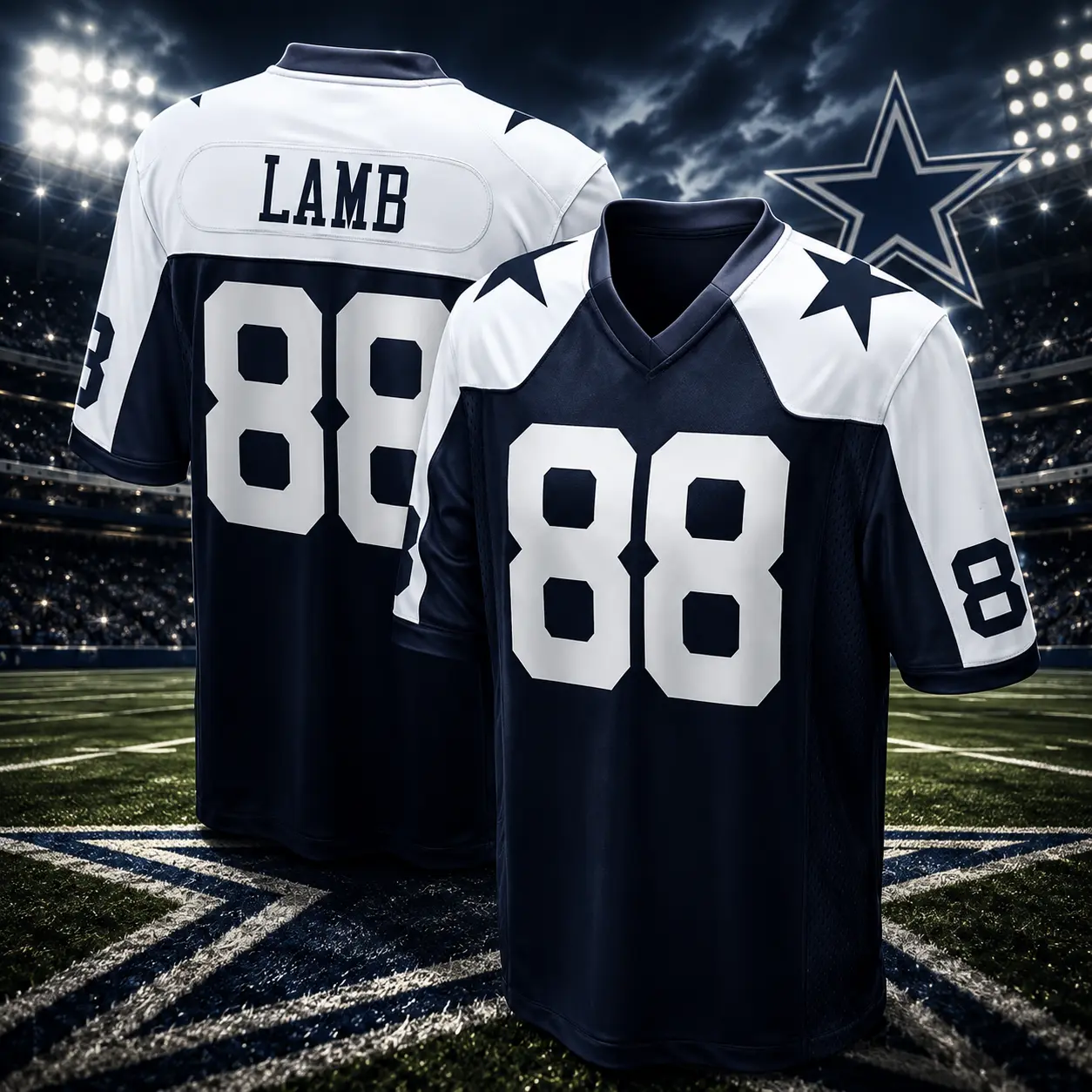 Lamb #88 Inspired Football Jersey, Dallas Navy Blue Player Style Game Jersey, American Football Fan Shirt, Unisex Sports Apparel, Game Day Streetwear Outfit, Gift for Football Fans