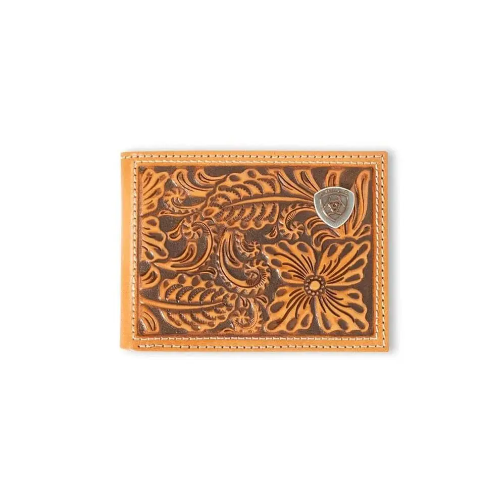 Men’s Genuine Leather Bi-Fold Wallet with Removable Passcase, Floral Embossing, Card Slots, Cash Compartment for Everyday Carry
