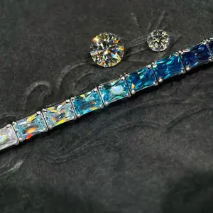 [LUMI55] Waterproof Hypoallergenic Blue Gradient Stainless Steel Tennis Bracelet Radiant Cutting AAAAA Cubic Zirconia Unisex
