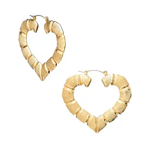 Arria Gold & White Gold Tone Bamboo Heart Hoop Earrings – 58mm
