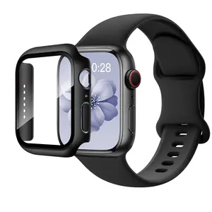 High-Quality Silicone Band + Matte PC Glass Case, Watch Screen Cover, Durable Fashion Design for Apple Watch 11/10/9/8/7/6/5/4/se, Unisex Choice