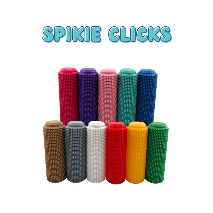 Little Ouchies Spikie Click Sensory Keychain Stim Tool - Anxiety Fidgets, Fidgets for Anxiety, Cute & Distraction Stress Relief Toy with Click, Moderate Texture, Vibrant Colors