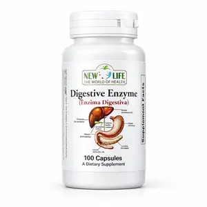 New Life Digestive Enzyme 200mg, Pancreatin, 100 Capsules for Gut Health Vitamins & Antioxidant Complex, High-Strength Digestive Support Supplement