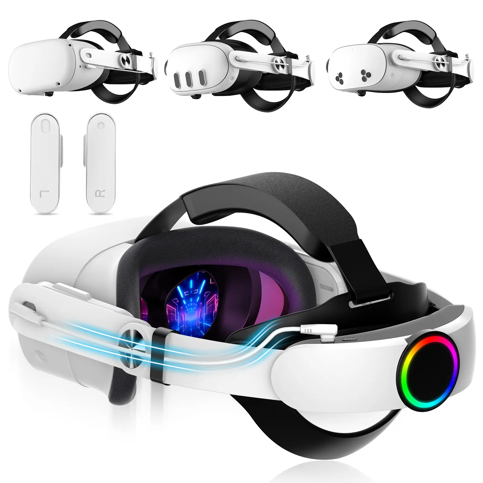 Hurra Head Strap with Battery Compatible with Meta/Oculus Quest 2/3/3S, 20W Fast Rechargeable Elite Strap Extend 6-8H Playtime, RGB Battery Pack VR Head Strap Accessories,father'sdaygifts