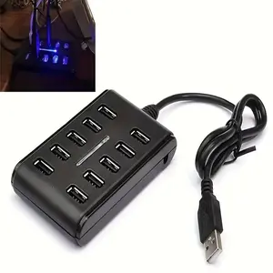 Portable Universal USB HUB with Switch, Abs Plastic Dual Row Ten-Port USB Connector, USB Ports Output, Ideal for Work and Home Use, Compact and Convenient