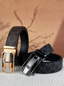 1Pcs sports car type alloy automatic buckle, 1.38in/3.5cm letter embossed ratchet adjustable belt, fashionable and trendy accessory belt, universal belt for daily commuting and outdoor sports.