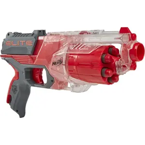 Elite Disrupter Blaster, 6-Dart Rotating Drum, Slam Fire, Translucent Red, for Kids