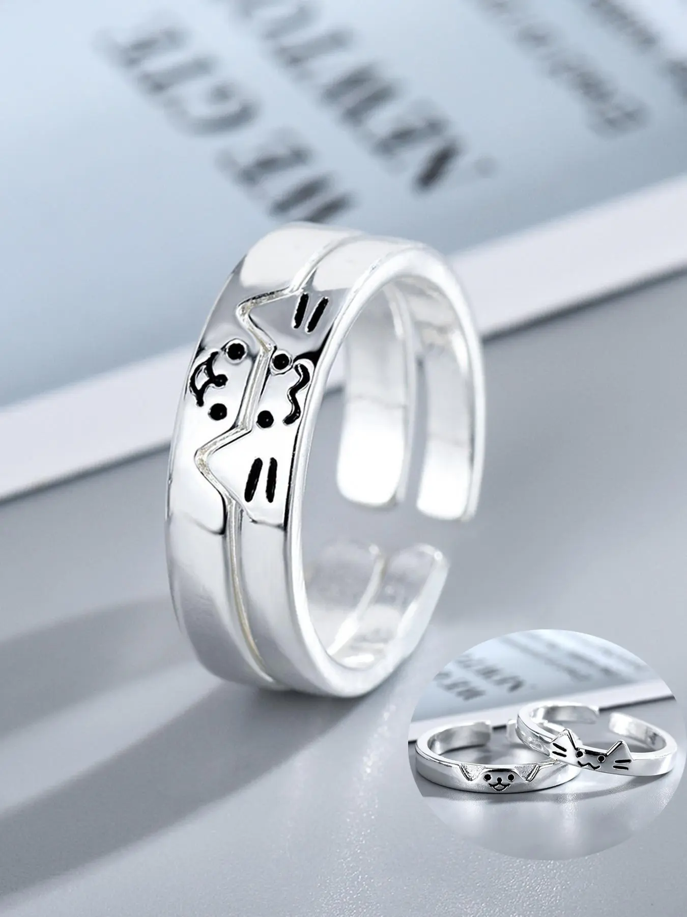 Cat & Dog Friendship Rings, Adjustable Silver Matching Rings. Cute animal design for best friends, couples or family. Comfortable open fit, ideal for birthdays, Christmas, Valentine’s. A gift for your special someone, Jewelry Gifts