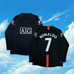 2007 2008 MUFC Away Retro Black No.7 Ronaldo Long Sleeve Soccer jersey