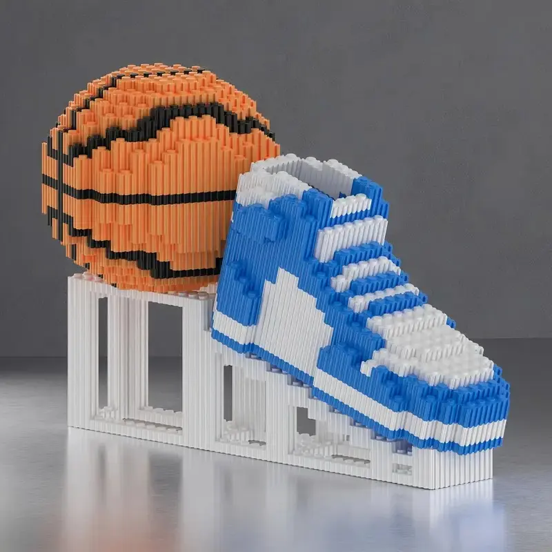 1672pcs Basketball Shoe DIY Building Kit, Building Block Model, Mixed Color Desk Decor, Office Home Decoration, Party Supplies, Creative Holiday Gift, Building Blocks Model, Block Set