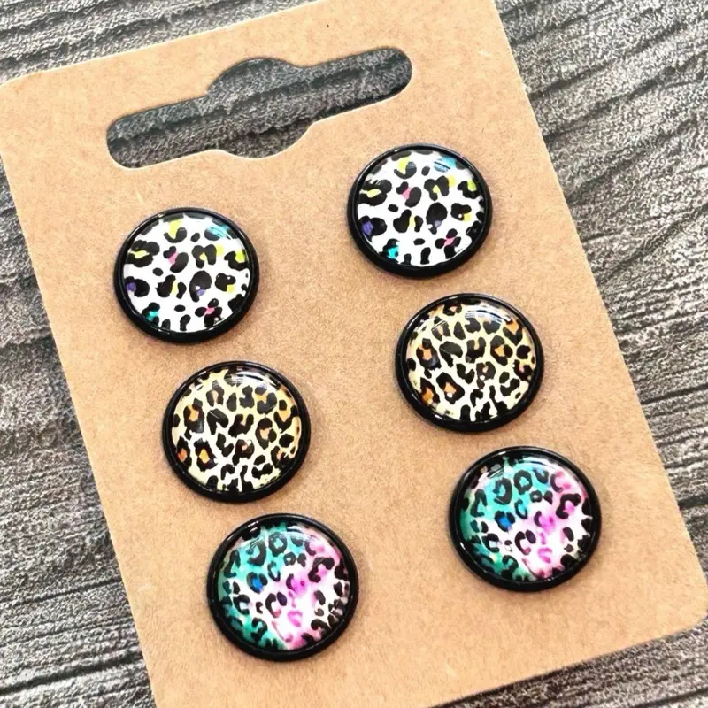 12mm Leopard Cabochon Stud Earrings Set for Women-animal print stud jewelry girl accessory fashion creative cute earring handmade earring trendy ear woman