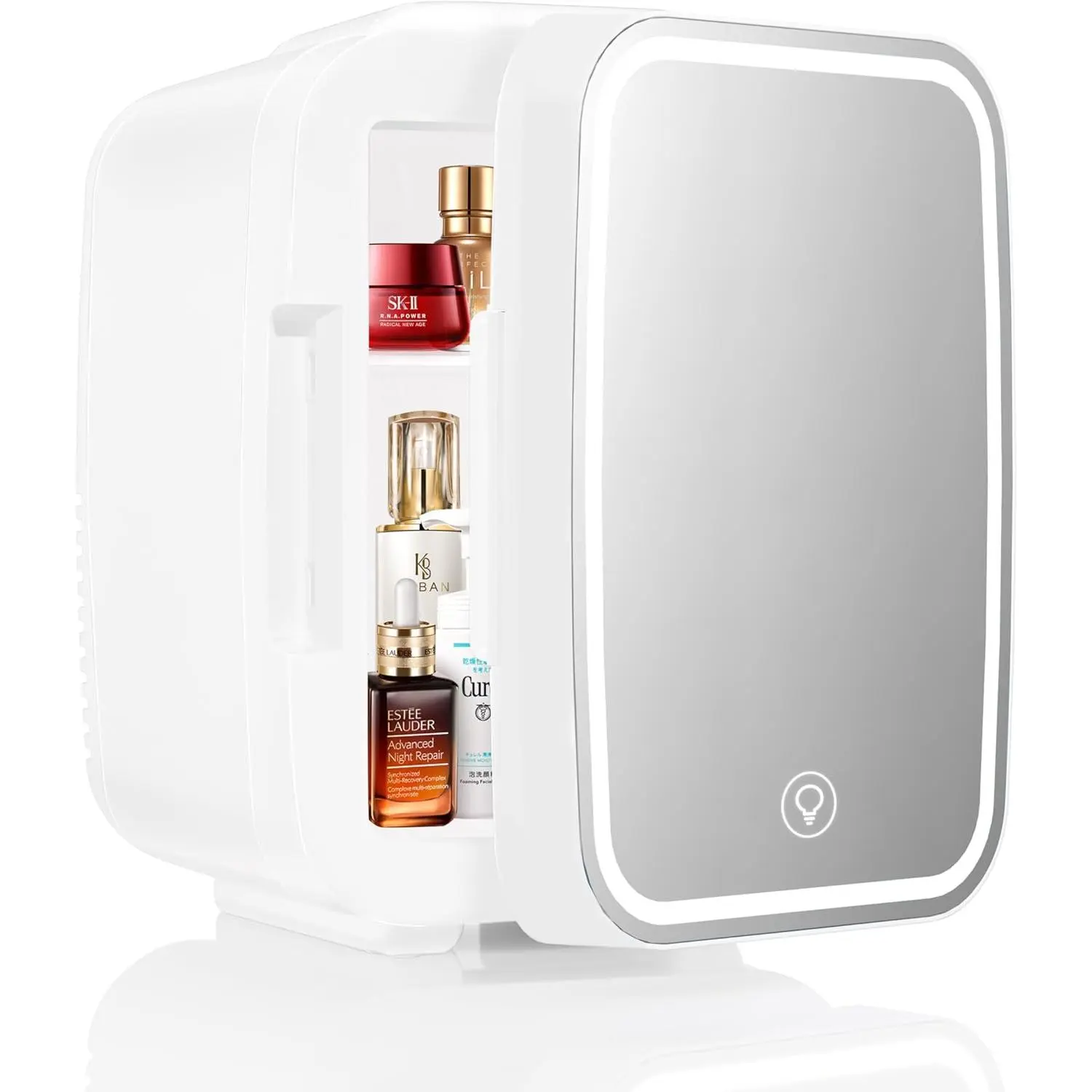 YASHE 4L Personal Mini Fridge - Dimmable LED Mirror Cooler & Warmer, Personal Refrigerator for Makeup, Vanity Use, Bedroom Fridge, Office & Kids Room Household Appliance