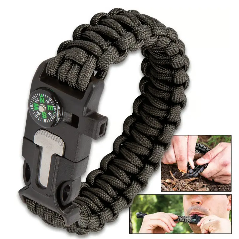 Multi-Function Survival Bracelet with Emergency Whistle and Built-in Compass - Durable climbing rope bracelet and everyday gear for hiking, camping, fishing, traveling, emergency kits and emergency preparedness - Ideal for Fourth of July camping, Labor Da
