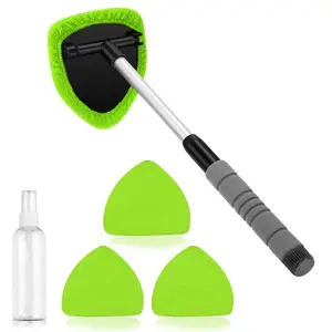 Windshield Cleaning Tool, Microfiber Car Window Cleaner with 4 Reusable and Washable Microfiber Pads and Extendable Handle, Car Cleaning Supplies