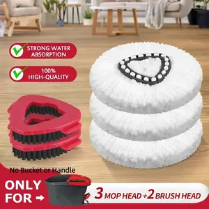 Triangular Spin Mop Refills & Scrub Brushes | 6-Pack Hard Floor Cleaning Set for 1-Tank Systems – No Bucket/Handle