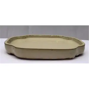 Bonsai Boy  Ceramic Humidity & Drip Tray, Beige - Oval, Pot, Ceramic Material, Indoor Use, Oval Size