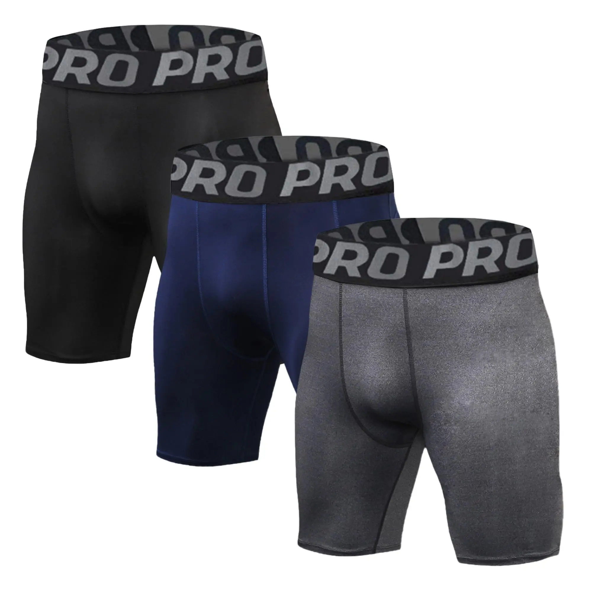 Men's 3-Pack High Stretch Elastic Polyester Blend Compression Shorts, Quick Dry Mens Clothing for Gym, Biking, High Performance Athletic Underwear with Glutes & Quads Support, High Stretch Shorts, Fitness Shorts