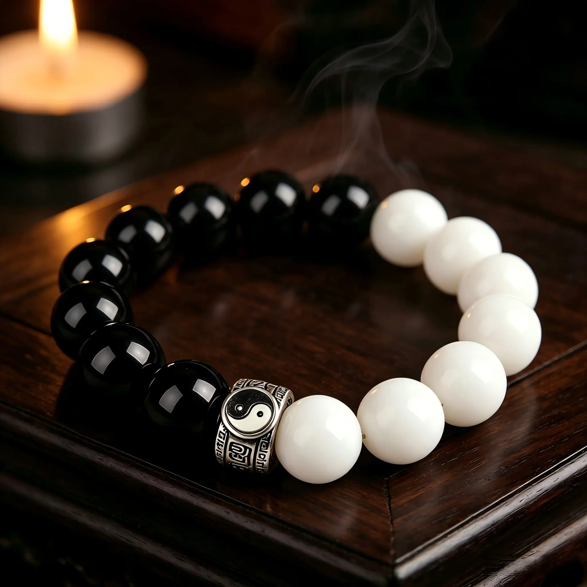 Black-White Traditional Yin-Yang Bracelet, Balance-Focused Fashion Accessory for Mental Vibes Enhancement, Converts Bad Luck & Negative Energy to Positive Aura