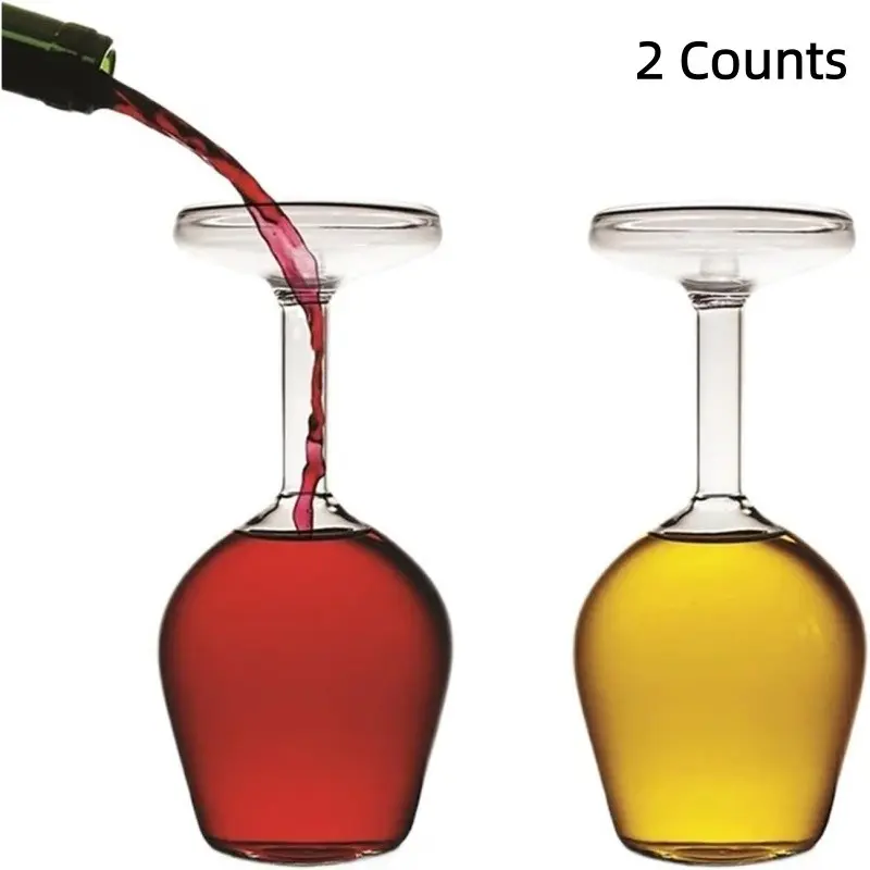 2 Counts Upside Down Wine Glass – Funny Novelty Stemware for Men & Women, Unique Gag Gift for Birthday, Valentine’s Day & Christmas, Durable Borosilicate Glass Cup, Wine Glass Set, Drinking Glasses, Durable Glassware