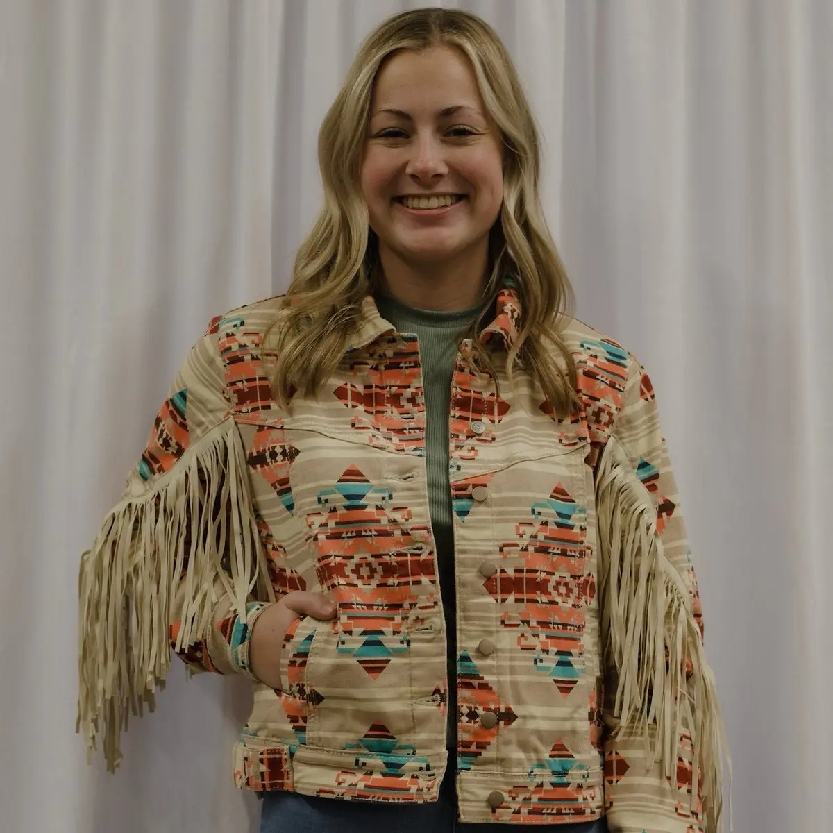 Fringy Aztec on Stripe Jacket