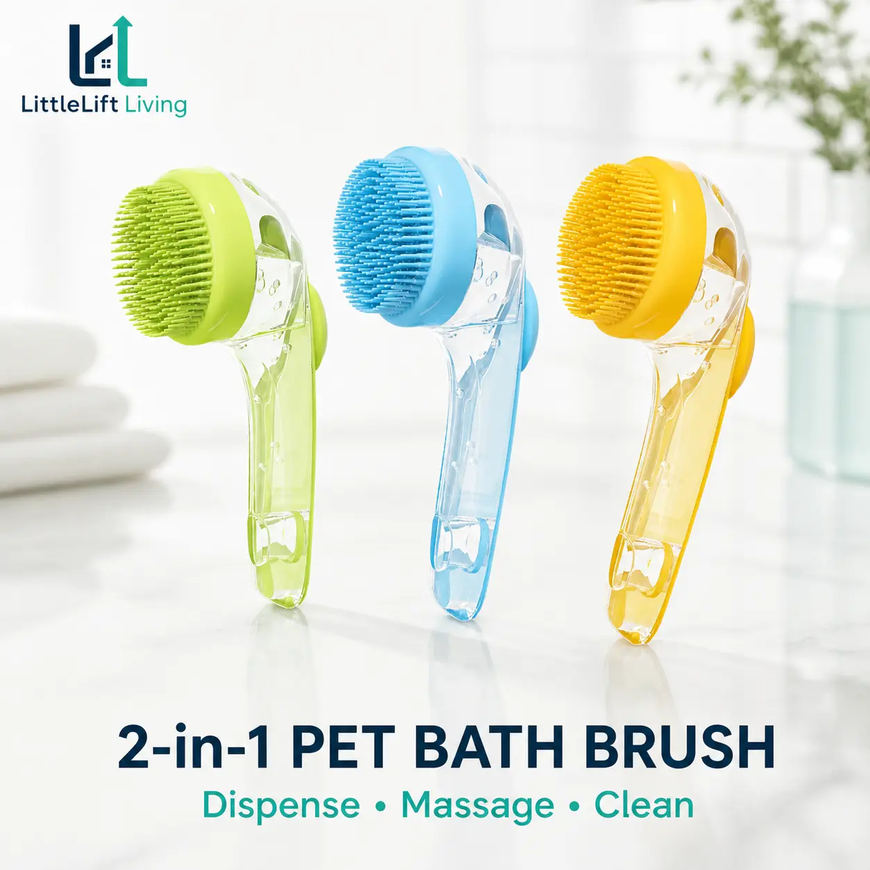 2-in-1 Pet Bath Brush with Shampoo Dispenser – Soft Silicone Dog & Cat Grooming Brush