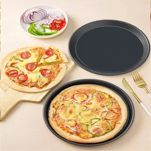 Round Carbon Steel Pizza Tray, Non-Stick Coating, 20/22cm Serving Platter, Dish Plate, Tea Tray, Cake Bread Baking Tool Set