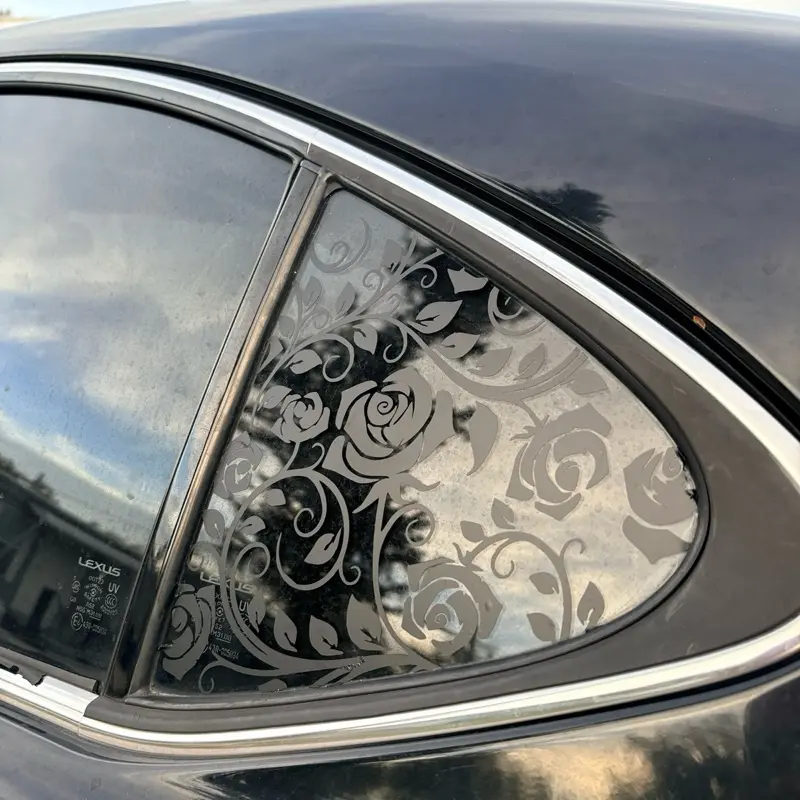 Rose Floral Waterproof Vinyl Decorative Decal - 8"-12" Wide Self-Adhesive Rear Side Quarter Glass Sticker, Girly Car Accessories, Visibility-Safe Vehicle Exterior Decoration for Most Vehicles