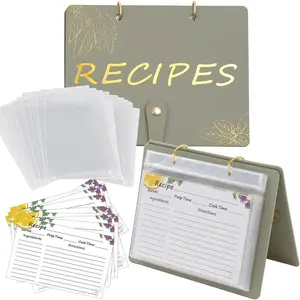 Recipe Binder with Plastic Sleeves, Stand Up Recipe Book Binder for 50 Recipe Cards 4x6, Recipe Organizer Kit Blank Cook Book for DIY Recipe Cards and 25 C