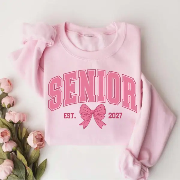 Senior 2027 Pink Bow Sweatshirt, Coquette Senior Class Of 2027, High School Senior Shirt