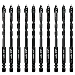 10pc Black 1/4” Serrated Eccentric Masonry Drill Bit, 6mm Serrated Concrete Drill Bit Set for Ceramic Tile Brick Glass Plastic Marble and Wood