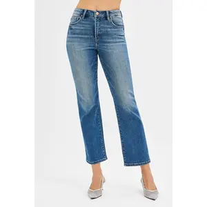 RISEN Tummy Control High Rise Crop Straight Jeans