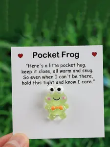 Cute Frog Design Pocket Hug Charm, with Inspirational Card, Quote Cards, Greeting Card, Gifts for Wife, Pastel Color Pocket Frog with Card, Warm Gift, Emotional Support, Cute Green Frog Collectible, Positive Message Card, Durable Cardstock