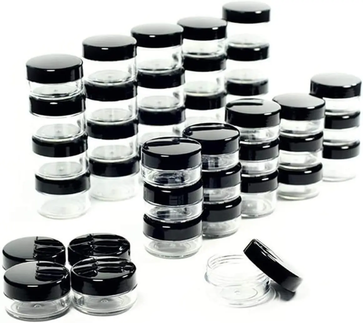 Polypropylene 5 Gram Cosmetic Containers 50pcs Sample Jars Tiny Makeup Sample Containers with lids (Black)