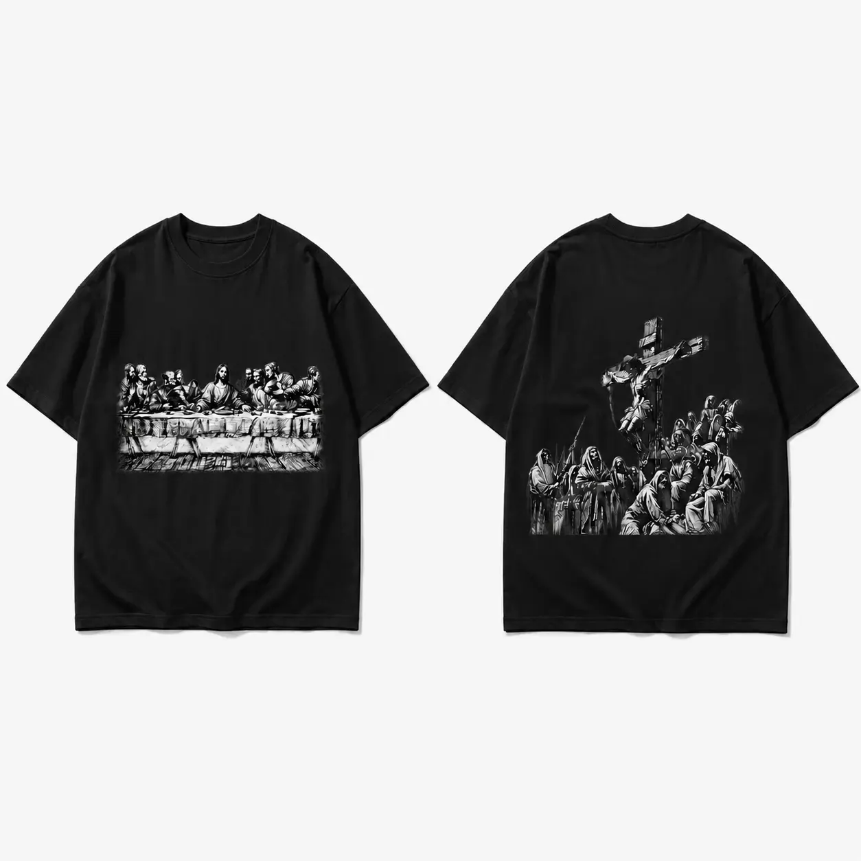 MeJend 12oz Heavyweight Cropped Tee, Jesus Print Oversized Tee, Streetwear T-Shirt, Gothic Art Heavy Cotton Shirt